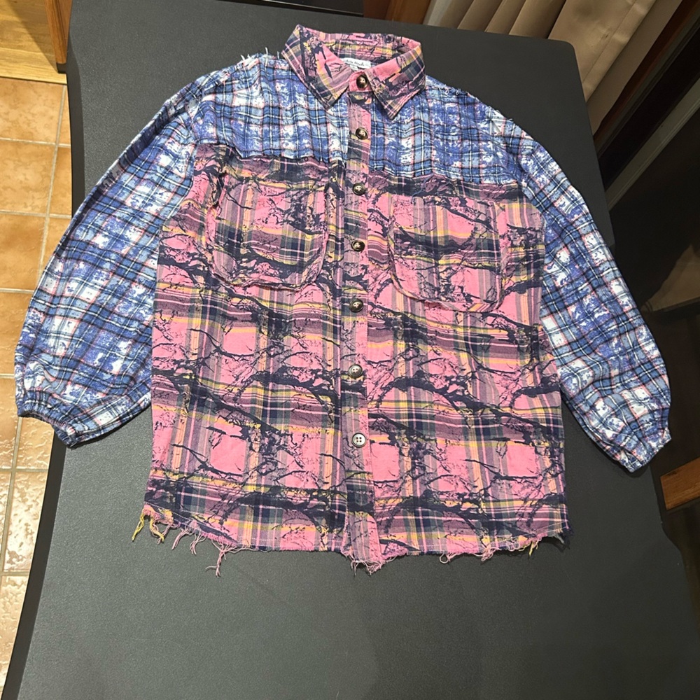 White Birch Blue and Pink Plaid Button Up Shirt